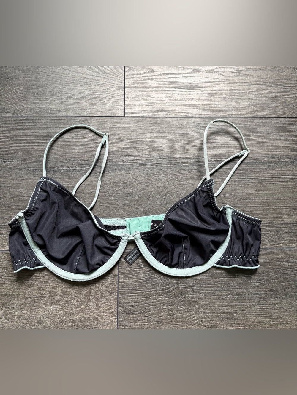 Out From Under Bra Black Semi-Sheer with Teal Contrast Underwire Unlined 34B